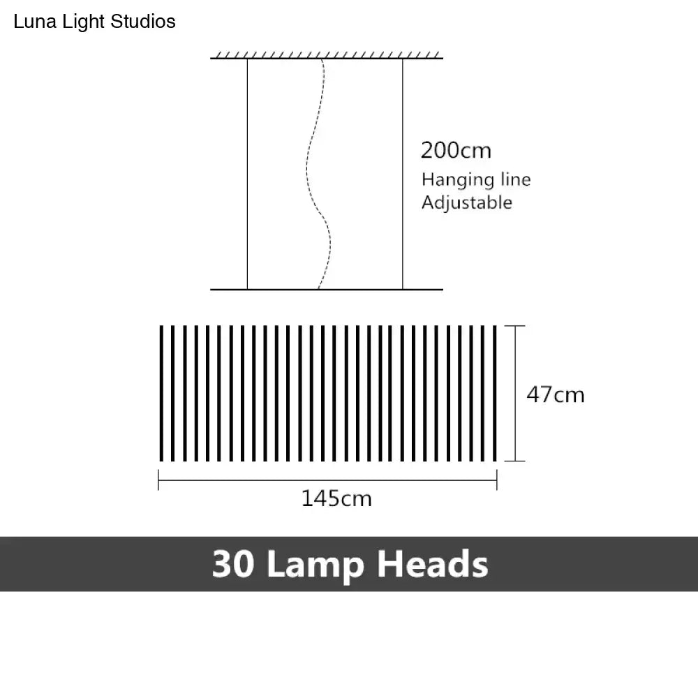 Adjustable 200cm hanging decorbites™ modern led chandelier lighting with 30 black and white lamp heads in a linear design
