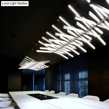 DecorBites modern led chandelier with geometric white LED chandelier lighting suspended from ceiling in Nordic loft style