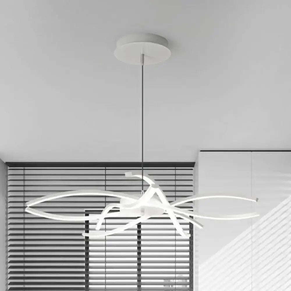 Modern black and white led floral chandelier with sleek curved arms and circular mount for living room light type and fixture width