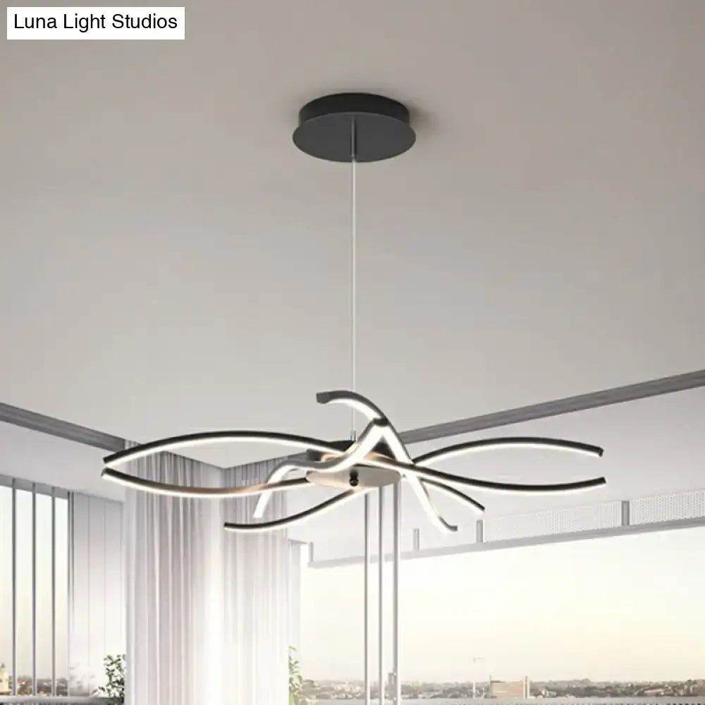 Modern black and white led floral chandelier with sleek curved arms designed for living room light type and fixture width