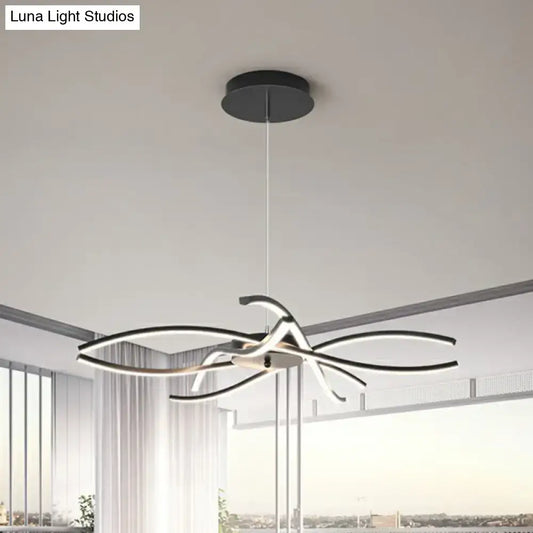 Modern black and white led floral chandelier with sleek curved arms designed for living room light type and fixture width