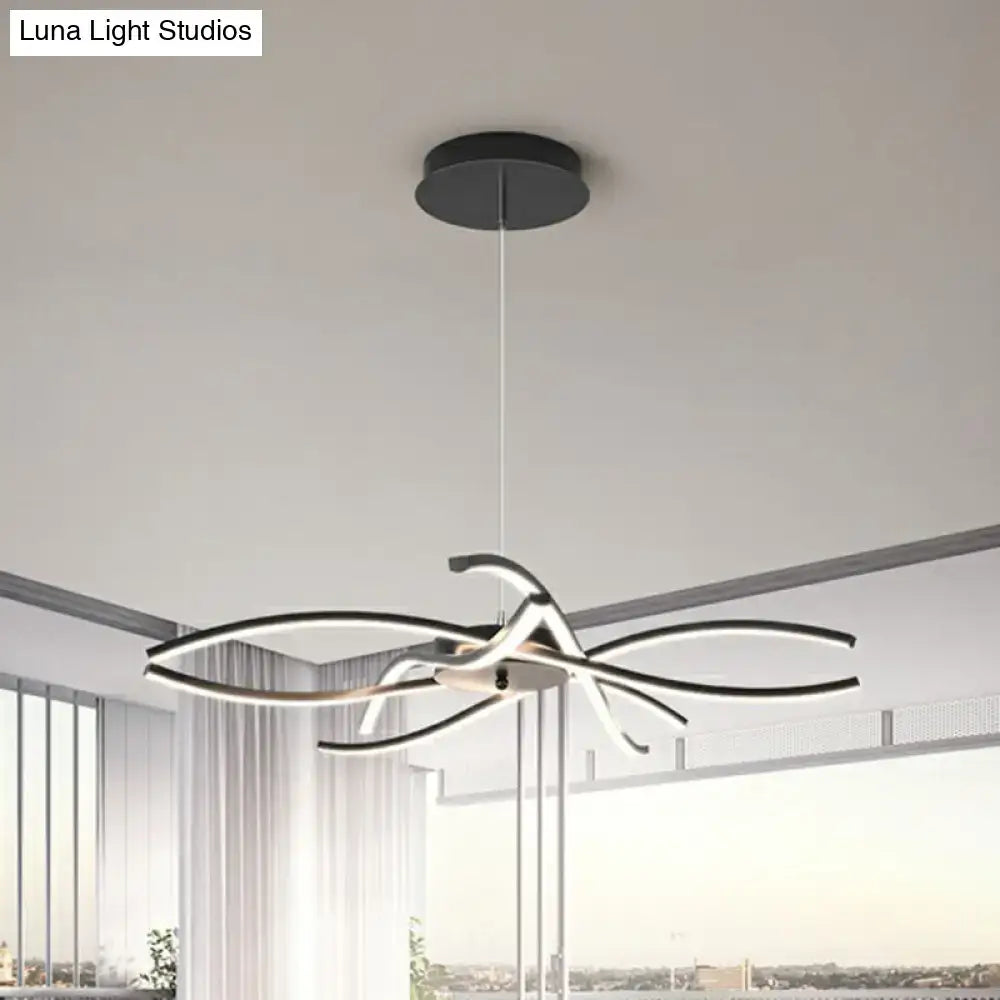 Modern black and white led floral chandelier with sleek curved arms for living room light type bulb included