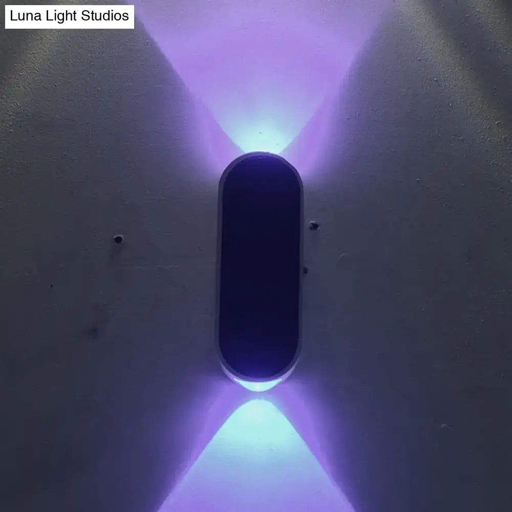 Modern black and white led flush wall sconce with metal shade featuring a sleek purple and blue wall lamp design