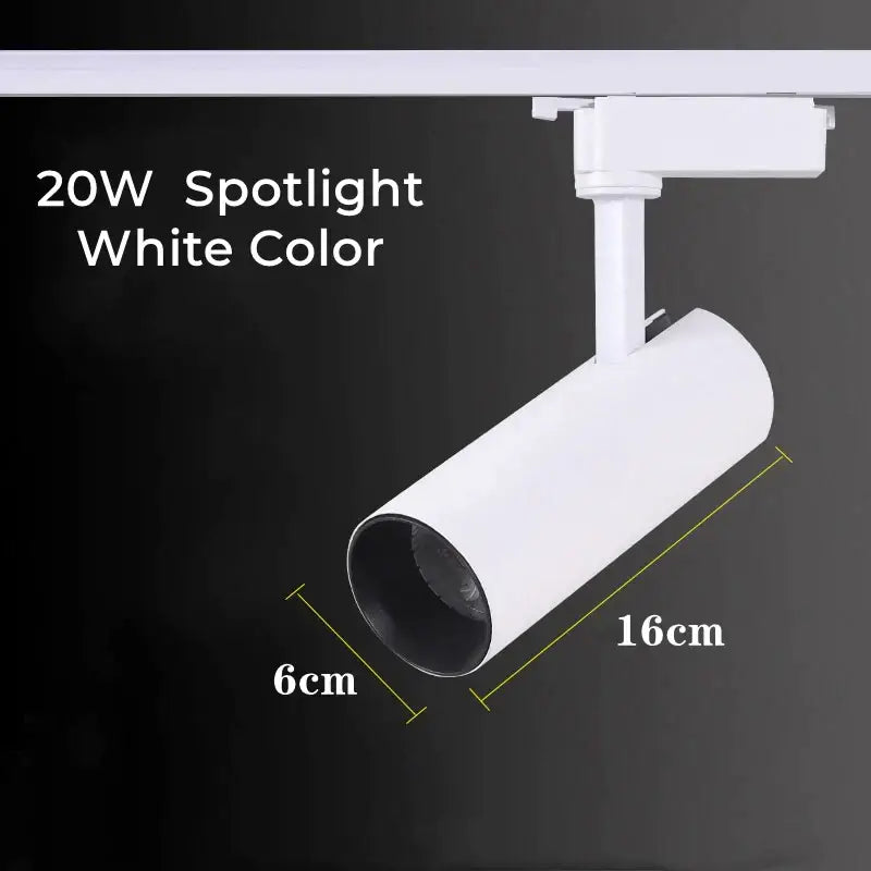 White 20w led linear grille track spotlight with cylindrical body and adjustable mounting bracket for living room use