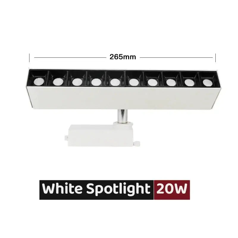 White 20w led linear grille track spotlight with rectangular design and black recessed led bulbs for living room use