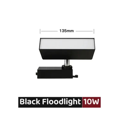 Black 10w floodlight with sleek rectangular head and mounting base for modern led linear grille track spotlights living room