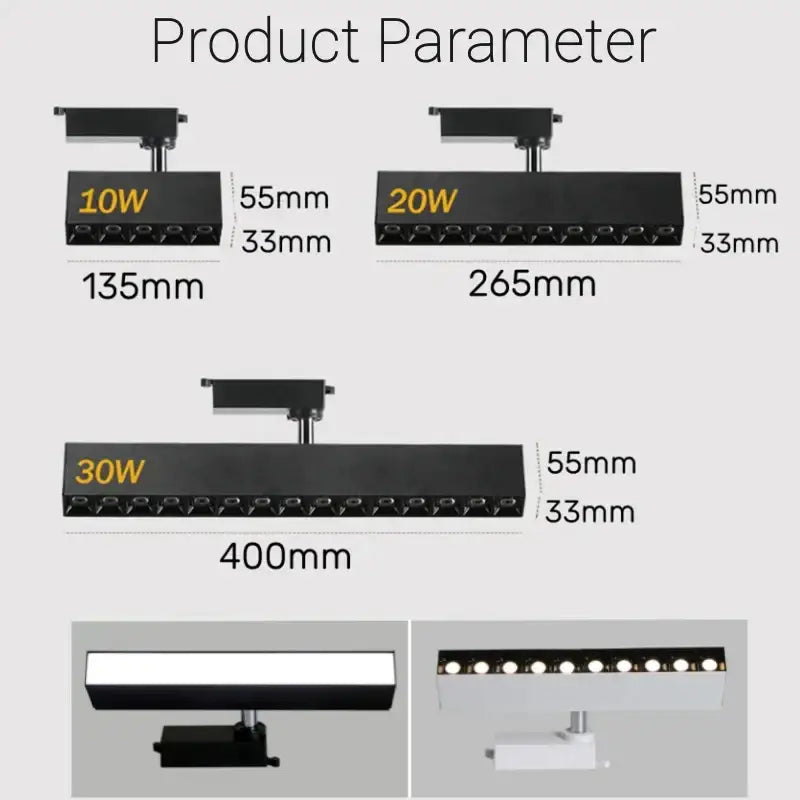 Modern black led linear grille track spotlights with 10w 20w 30w led bulbs for living room lighting