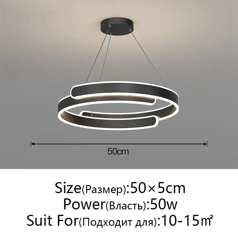 Modern black and white led ring chandelier pendant light with double-ring illuminated edges for stylish decorbites black white decor