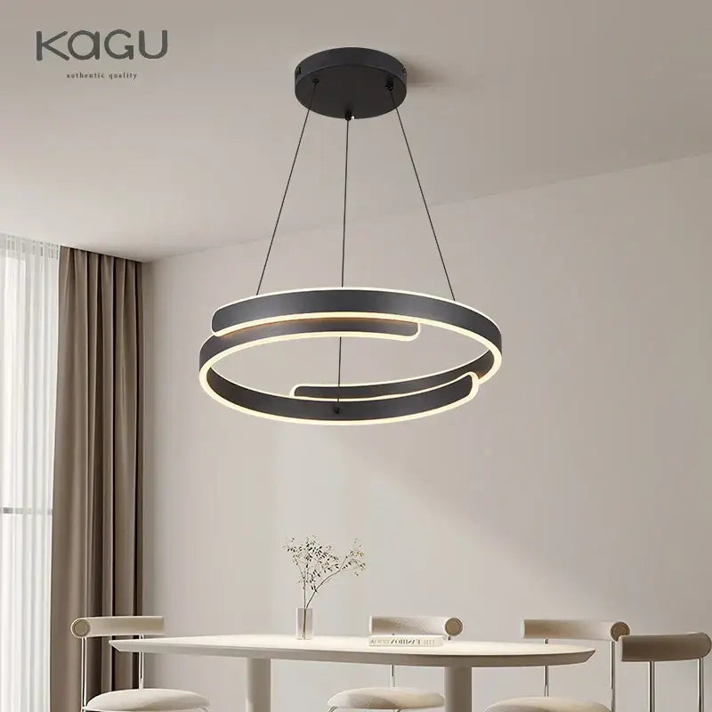 Modern black white led ring chandelier pendant light with illuminated circular led rings for living room decorbites black white