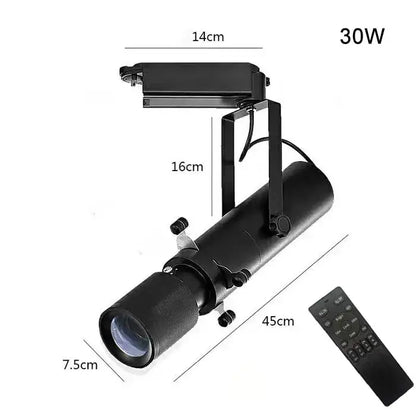 Modern black and white led track light with 30w adjustable head and remote control for gallery spotlight use