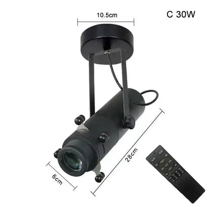 Modern black and white led track light with cylindrical matte spotlight on articulated arm for adjustable focus