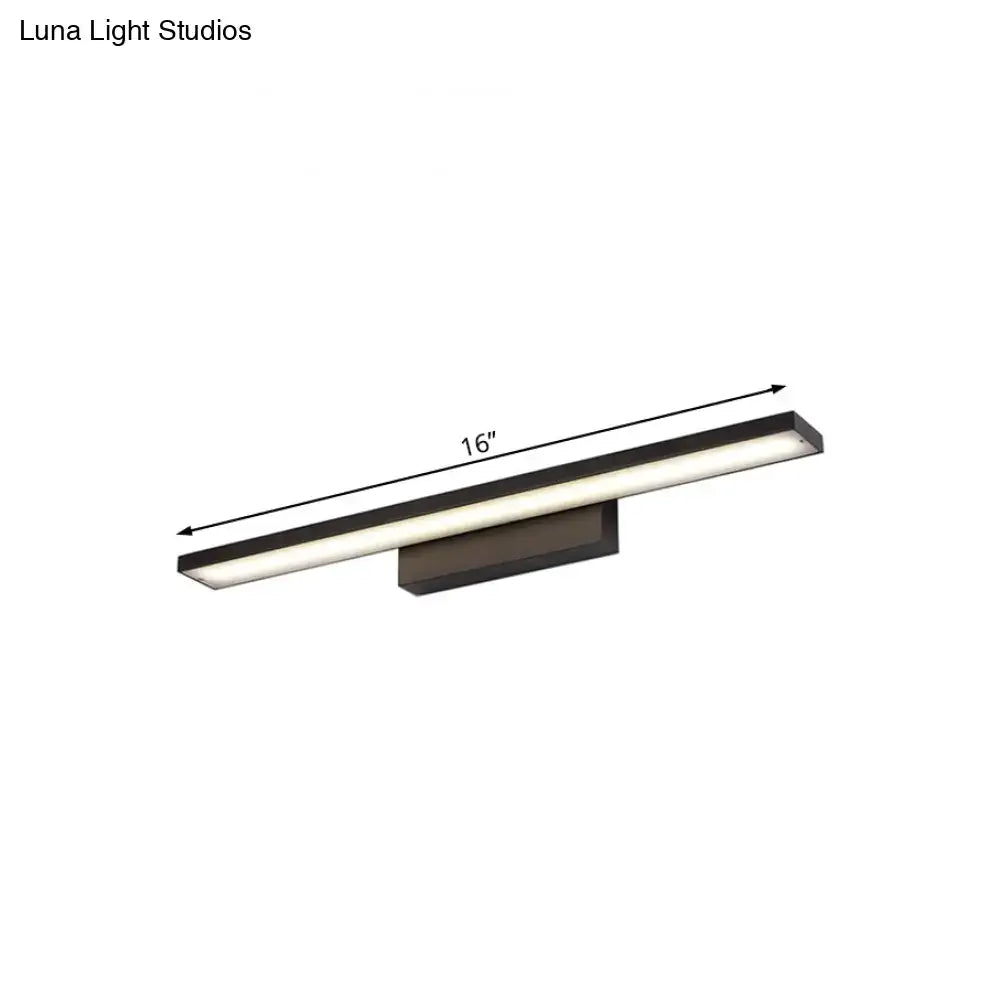 A sleek 16-inch matte black and white led vanity lamp with rectangular frame light fixture for bathroom use