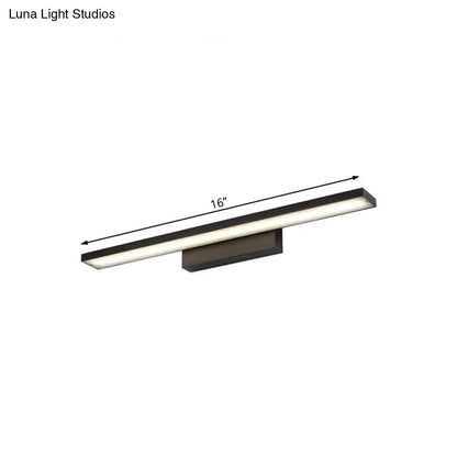 A sleek 16-inch matte black and white led vanity lamp with rectangular frame light fixture for bathroom use