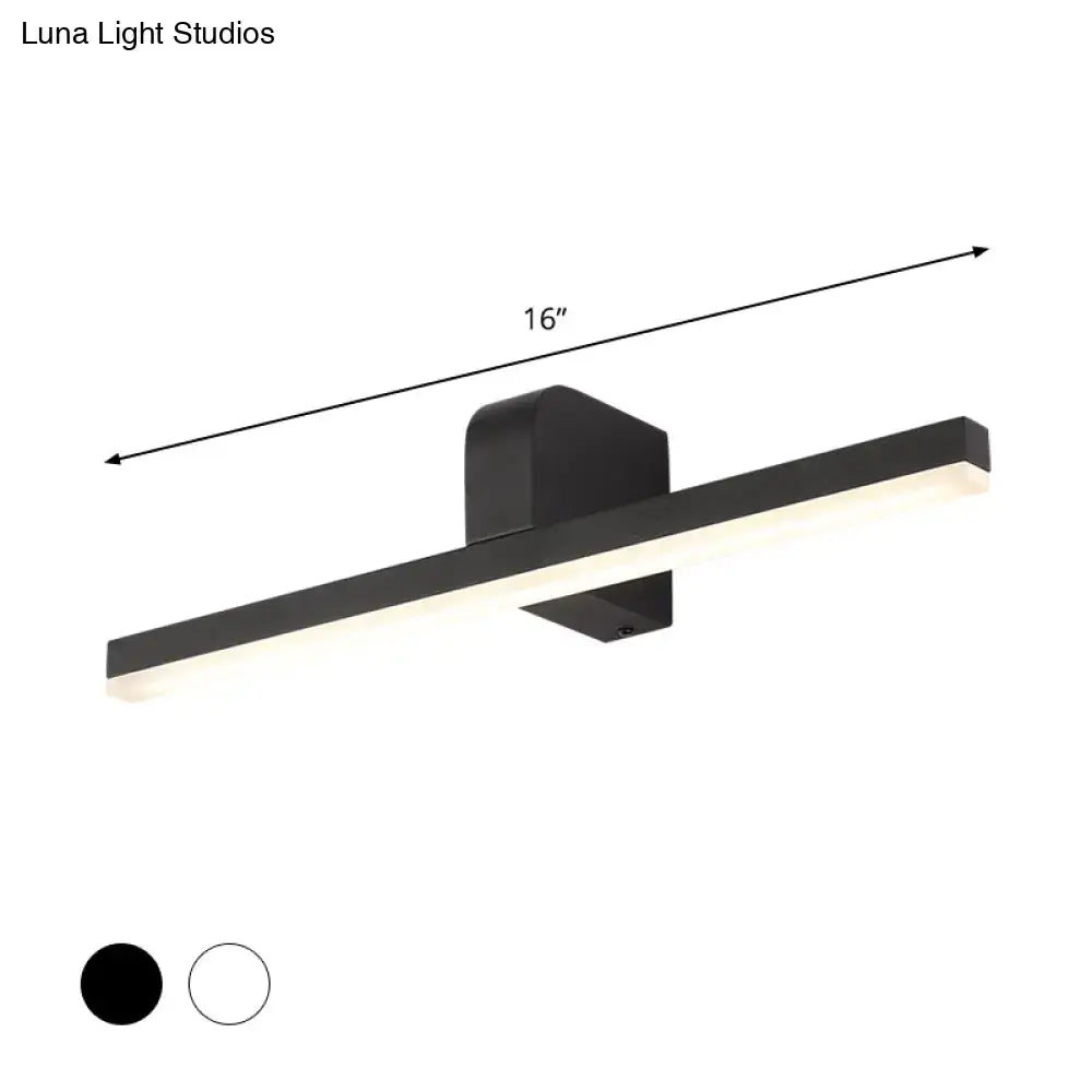 Modern black and white led vanity light with black matte finish and sleek rectangular bar for bathroom wall sconce