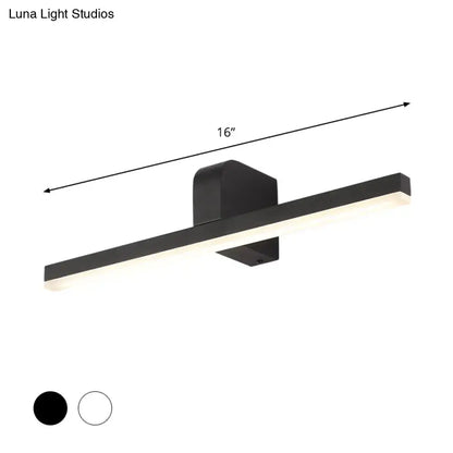 Modern black and white led vanity light with black matte finish and sleek rectangular bar for bathroom wall sconce