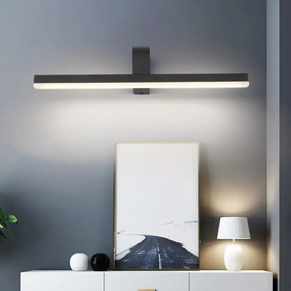 Modern black and white led vanity light featuring a matte black rectangular wall-mounted bathroom sconce design