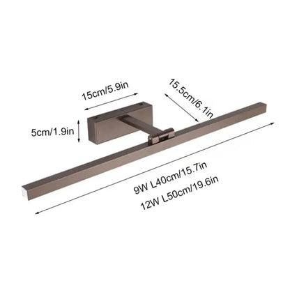Modern black and white vanity light sconce with brushed bronze rectangular LED fixture and adjustable arm for bedroom mirror