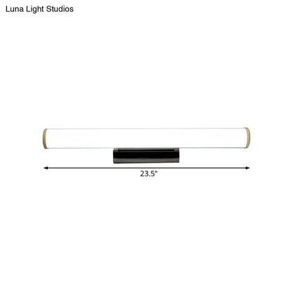 Modern black rectangular led vanity mirror light with frosted glass diffuser and gold-toned end caps bathroom sconce