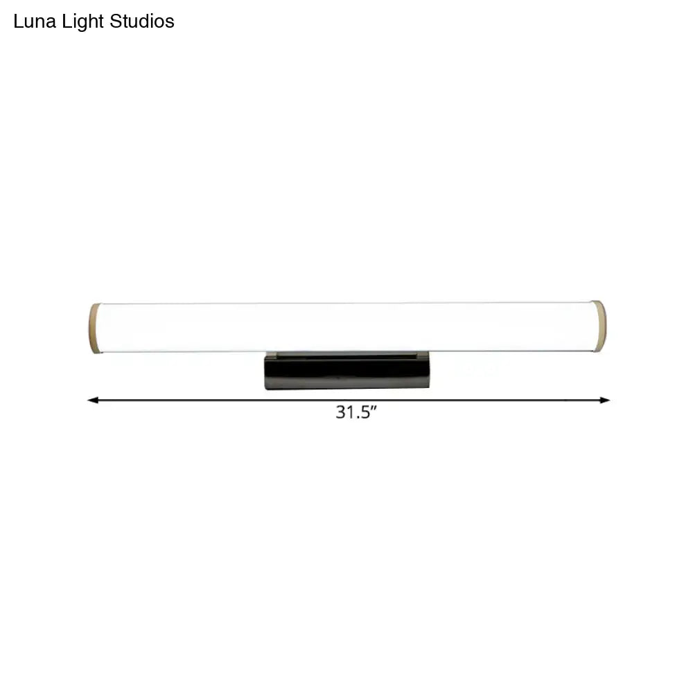 Modern black and white 31.5-inch led vanity mirror light with frosted glass tube and gold-toned end caps wall-mounted fixture
