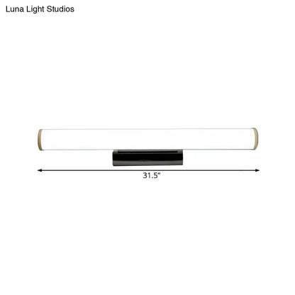 Modern black and white 31.5-inch led vanity mirror light with frosted glass tube and gold-toned end caps wall-mounted fixture