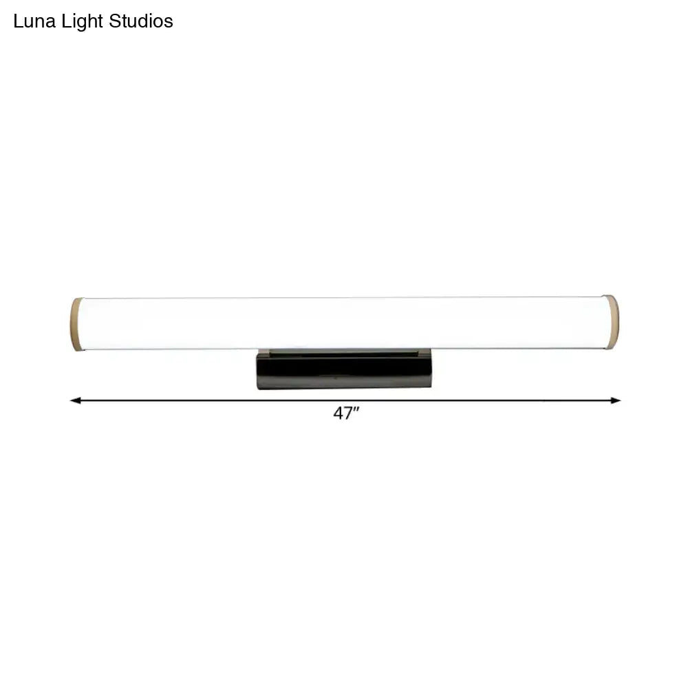 Modern 47-inch black led vanity mirror light with frosted glass panels and gold-toned end caps wall-mounted fixture