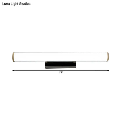 Modern 47-inch black led vanity mirror light with frosted glass panels and gold-toned end caps wall-mounted fixture