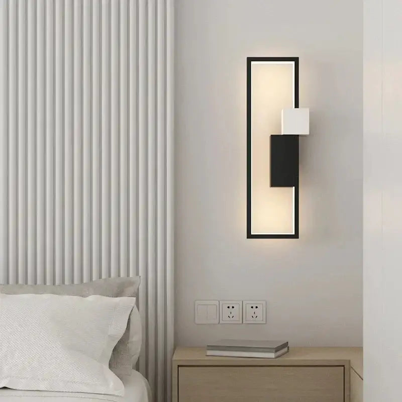 Modern black and white led wall lamp with sleek minimalist rectangular design for bedroom sconce lighting