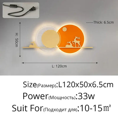 Modern black and white led wall lamps featuring minimalist circular panels with deer silhouettes in metal design