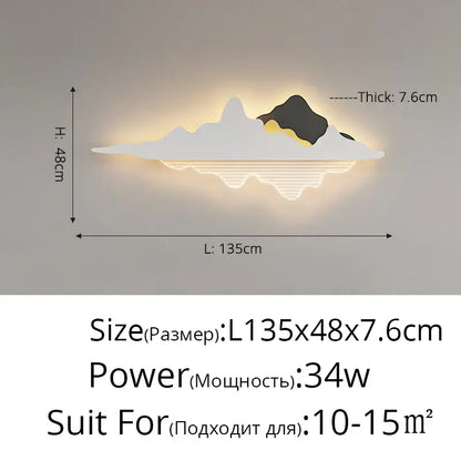 Modern black and white led wall lamps featuring a mountain-themed design with cloud base and illuminated led wall lighting