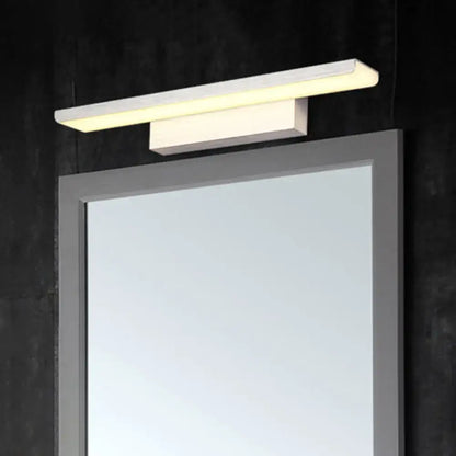 Modern black and white led wall light fixture with sleek rectangular design mounted above mirror 110v-120v bathroom use
