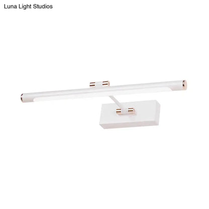 Modern black and white led wall sconce with white rectangular inch fixture and rose gold accents for bathroom use