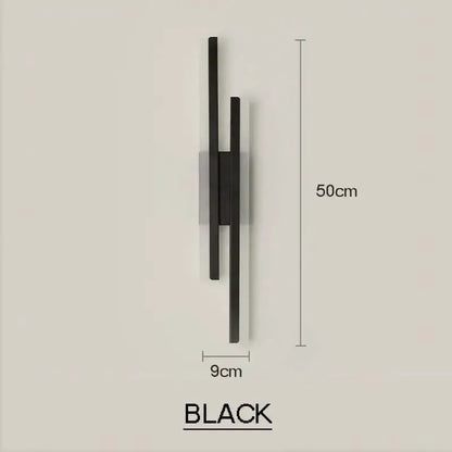 Modern black and white led wall sconce lamp with two vertical bars and central translucent panel for bedroom lighting
