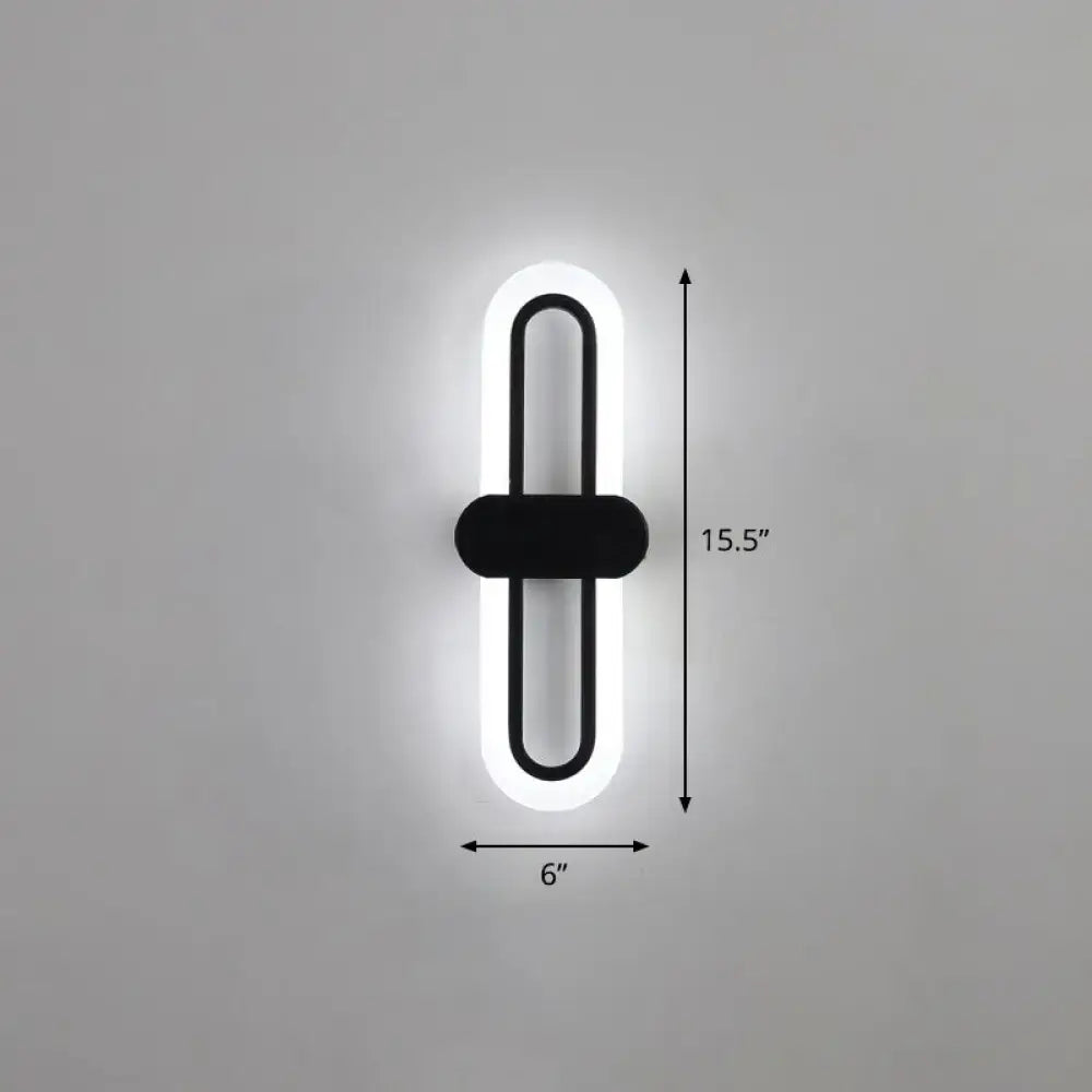 Modern black-framed led wall sconce with white light strip and central mounting bar 110v-120v light type for living room