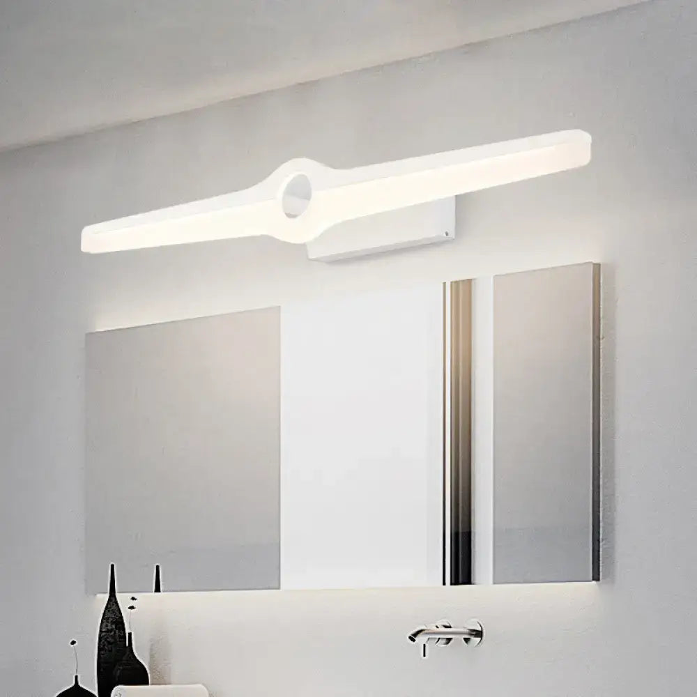 Modern black and white led wall sconce with a sleek minimalist design and central circular cutout for living room lighting