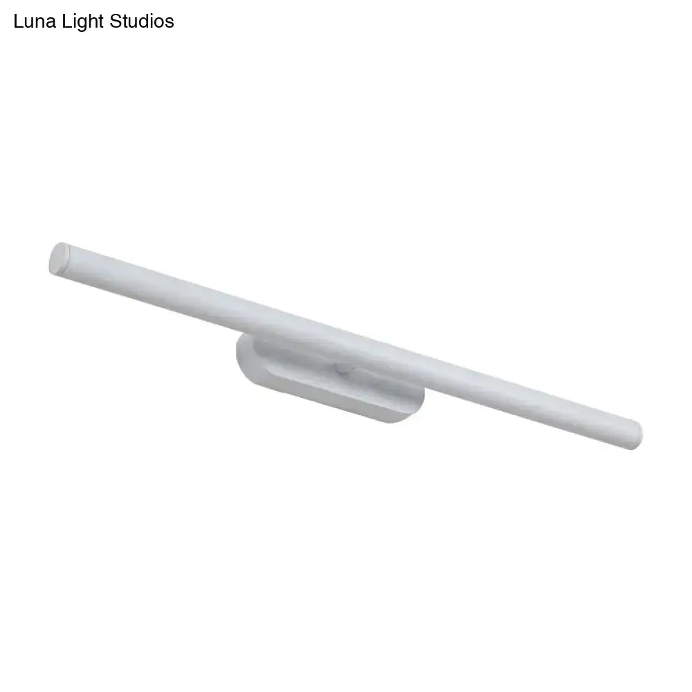 White cylindrical modern led wall sconce with sleek minimalist design and maximum bulb wattage for bathroom vanity light