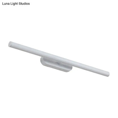 White cylindrical modern led wall sconce with sleek minimalist design and maximum bulb wattage for bathroom vanity light