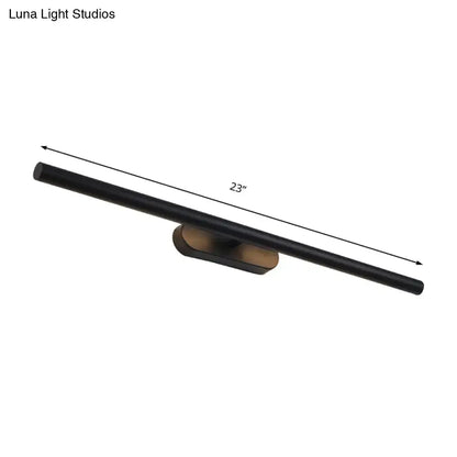 Modern black and white led wall vanity light with black matte linear sconce and bronze-toned mounting base for bathroom