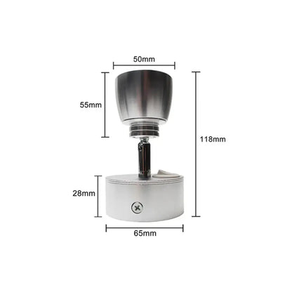 Silver-finished adjustable wall lamp with cylindrical head and precise dimensions for decorbites led wash reading installation