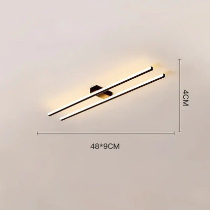 Modern black and white linear led ceiling light with a minimalist black metal frame and warm decorbites led ceiling bars