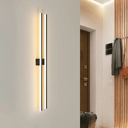 Modern black-framed led ceiling light with two vertical illuminated bars casting warm glow for living room decorbites led ceiling