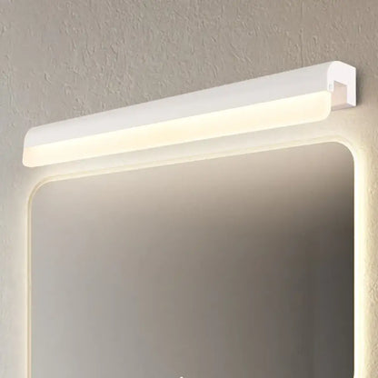 Modern black and white linear led wall light with sleek rectangular design mounted above bathroom mirror