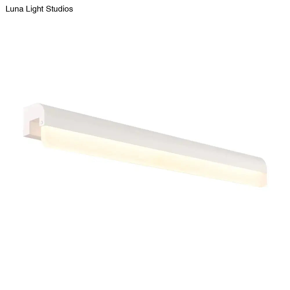 Modern black and white linear led wall light with a sleek white strip and soft warm glow for bathroom use