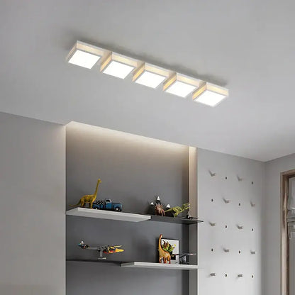 Modern black and white mesh led ceiling lights featuring a white rectangular led ceiling light fixture with five square panels