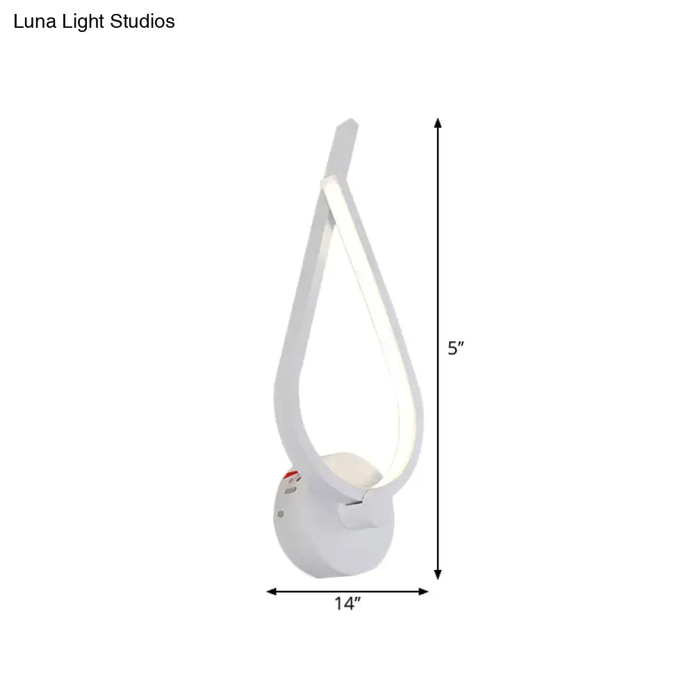 White modern led metal kink linear wall sconce with sleek teardrop design and minimalist finish for corridor lighting