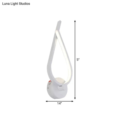 White modern led metal kink linear wall sconce with sleek teardrop design and minimalist finish for corridor lighting