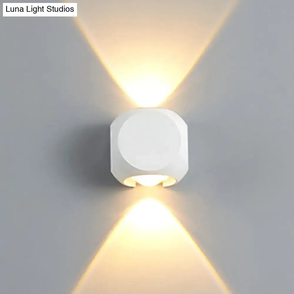 Modern black and white mini cube wall lamp with white geometric wall sconce and dual downward beams for living room