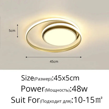 Modern black and white minimalist ceiling light with gold-finished double-ring and warm diffused glow decorbites led ceiling
