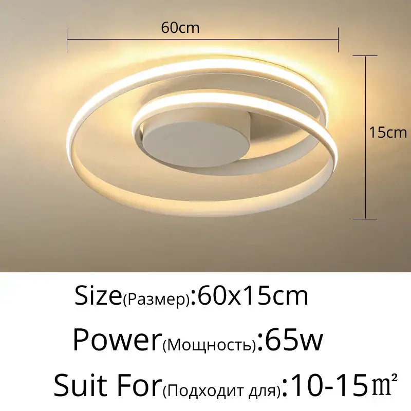 Modern black and white minimalist decorbites led ceiling light with three circular rings and warm glow for living room decor