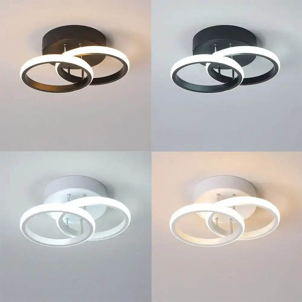Modern black and white minimalist led ceiling light with two interlocking rings by decorbites for living room decor