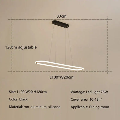 Modern black and white oval led chandelier pendant light with sleek iron aluminum and silicone design for dining room